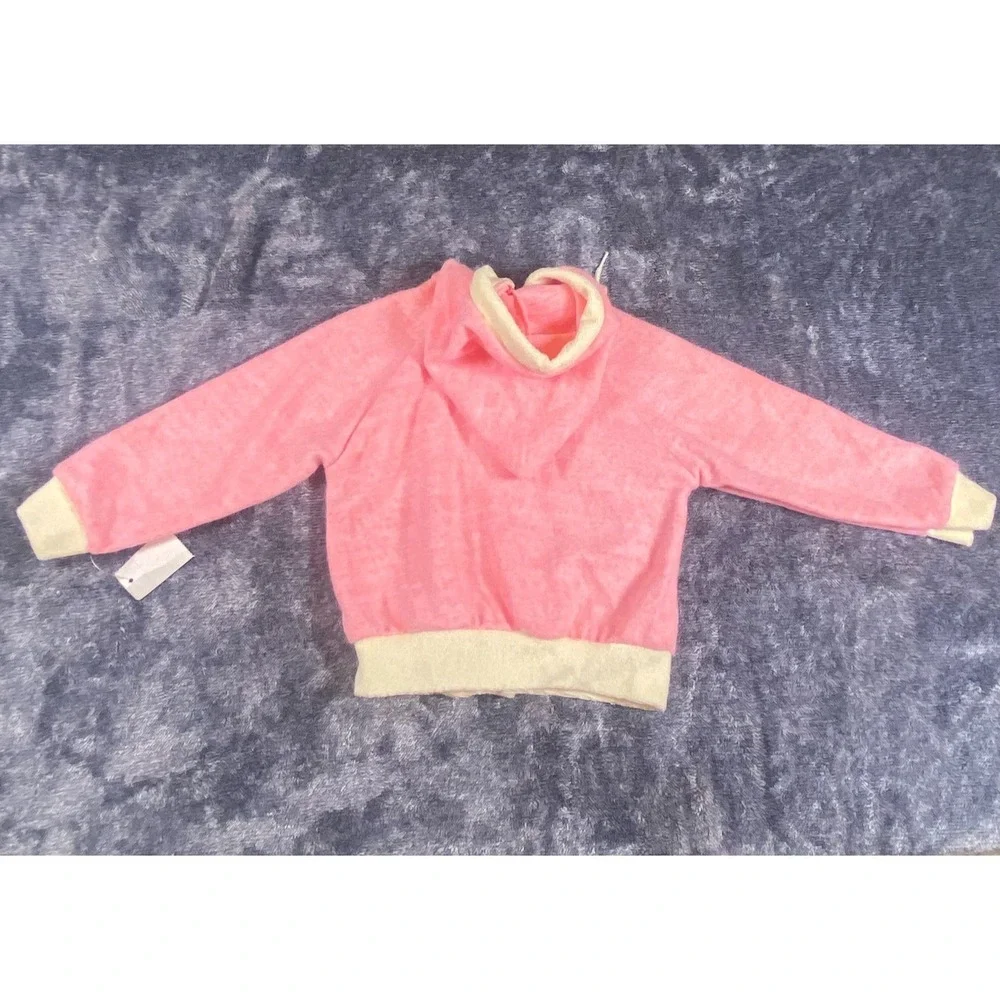 Vintage 70s JCPenney NOS Toddle Time Hoodie 2T Pink White Unisex USA Terry Cloth